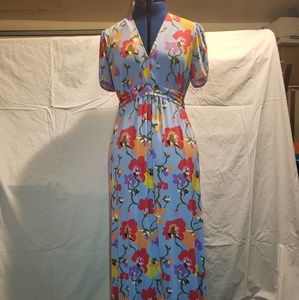 Nikki Poulos Disney Maxi Dress Sz Med Blue Floral